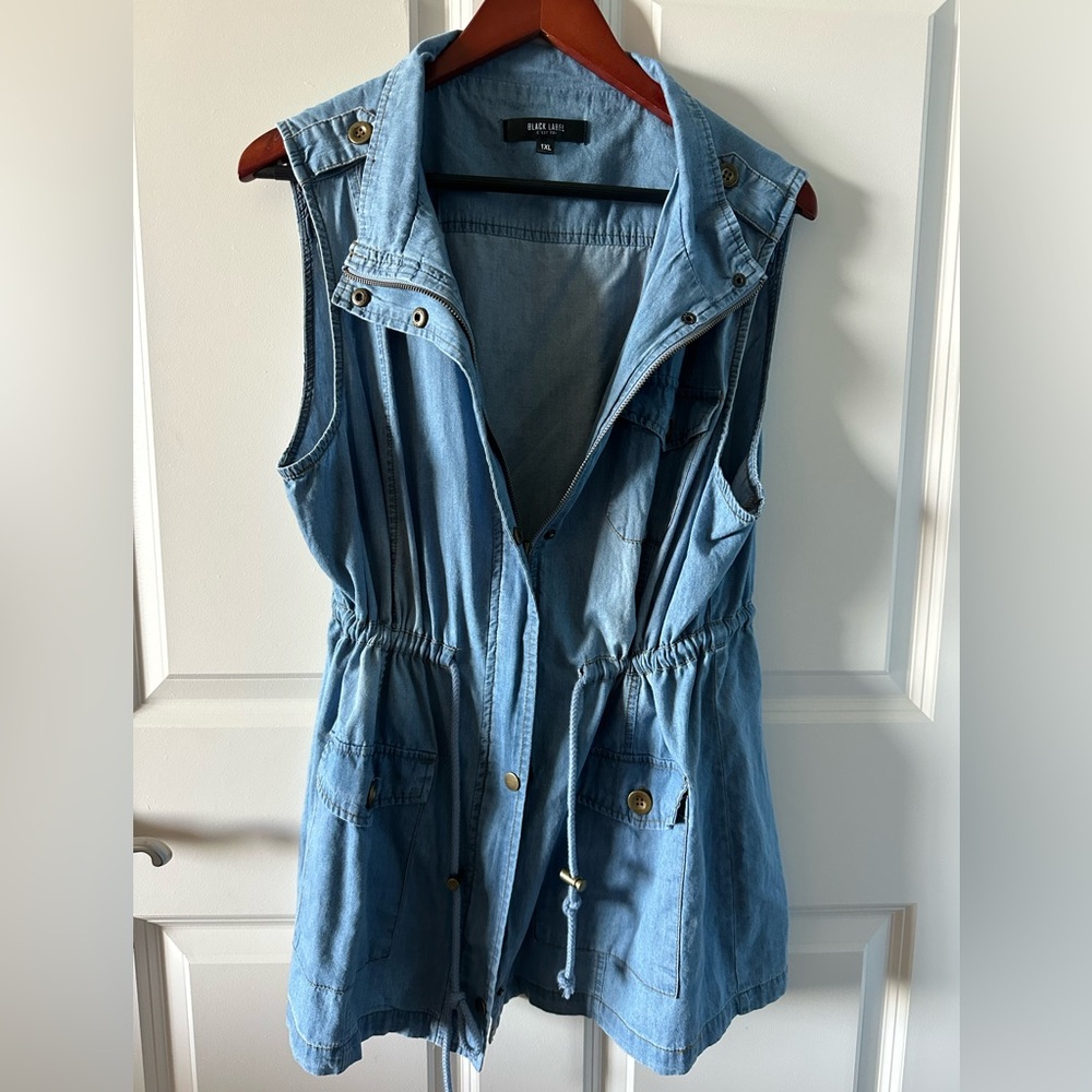 Black Label C’est Toi Chambray Utility Vest Tunic Cinched Waist 1XL - Picture 4 of 6